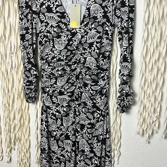 Boden NWT Ruched Jersey Midi Dress in Black and Ivory Tulip Vine Size US2P - Picture 7 of 15